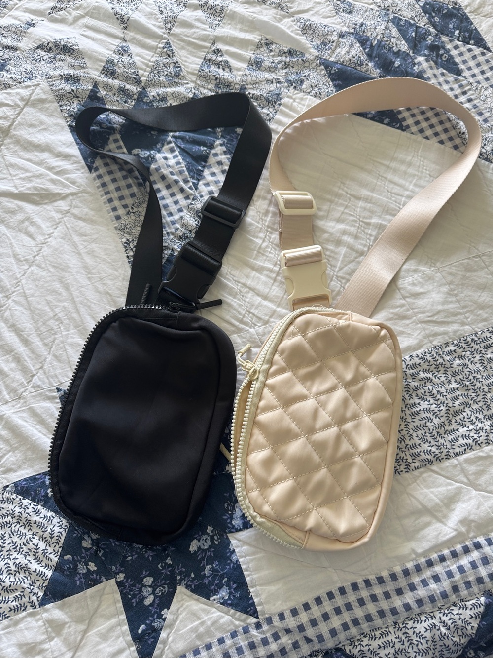 Amazon Quilted Cream and Black Crossbody Belt Bag Bundle : Set of 2!!